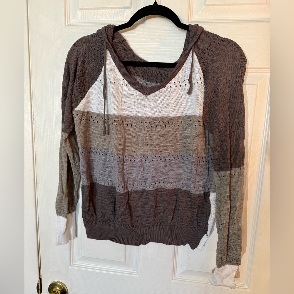 Striped Knit Hoodie Sweater